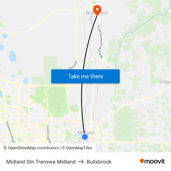 Midland Stn Transwa Midland to Bullsbrook map