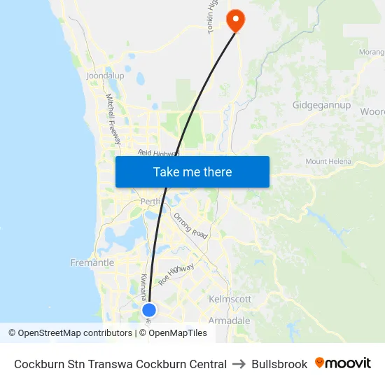 Cockburn Stn Transwa Cockburn Central to Bullsbrook map