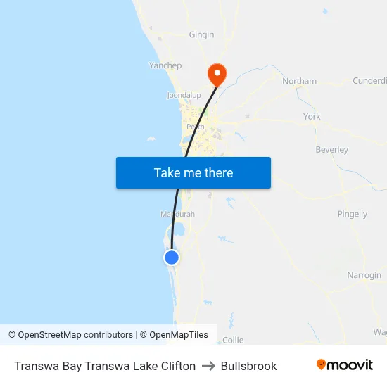 Transwa Bay Transwa Lake Clifton to Bullsbrook map