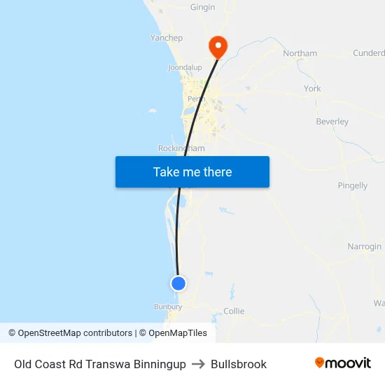 Old Coast Rd Transwa Binningup to Bullsbrook map