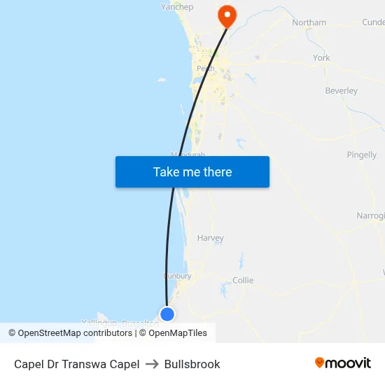 Capel Dr Transwa Capel to Bullsbrook map