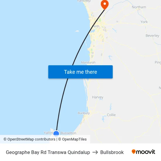 Geographe Bay Rd Transwa Quindalup to Bullsbrook map