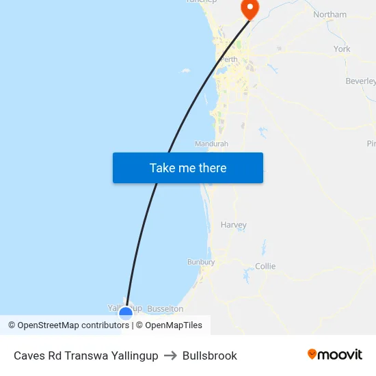 Caves Rd Transwa Yallingup to Bullsbrook map