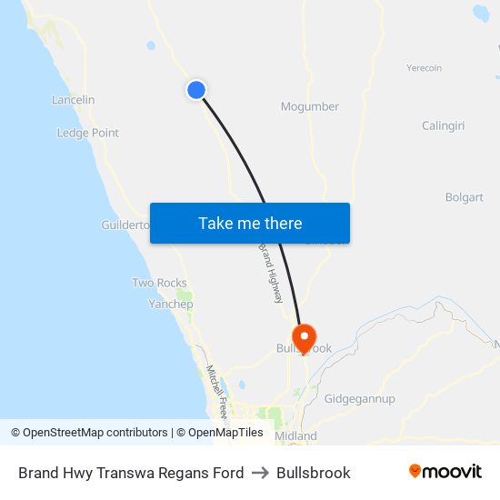 Brand Hwy Transwa Regans Ford to Bullsbrook map