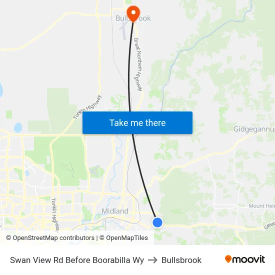 Swan View Rd Before Boorabilla Wy to Bullsbrook map