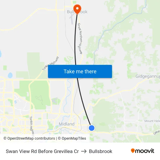 Swan View Rd Before Grevillea Cr to Bullsbrook map