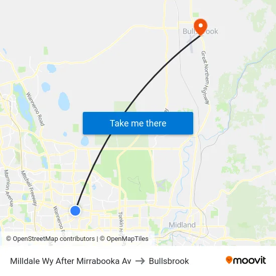 Milldale Wy After Mirrabooka Av to Bullsbrook map
