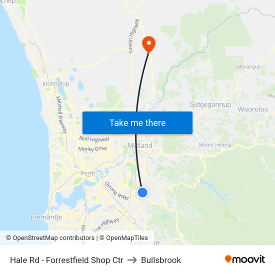 Hale Rd - Forrestfield Shop Ctr to Bullsbrook map