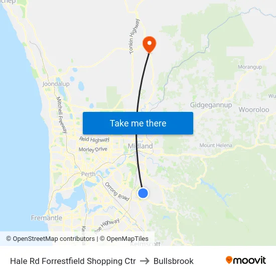 Hale Rd Forrestfield Shopping Ctr to Bullsbrook map