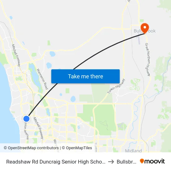 Readshaw Rd Duncraig Senior High School Stand 4 to Bullsbrook map