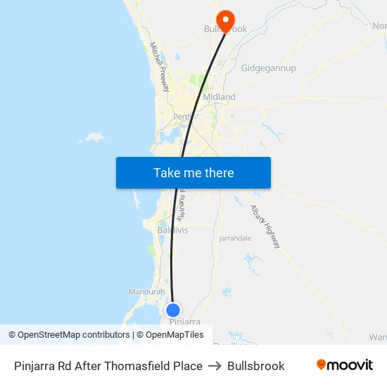 Pinjarra Rd After Thomasfield Pl to Bullsbrook map