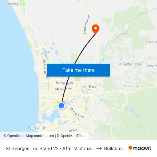 St Georges Tce Stand 22 - After Victoria Av to Bullsbrook map