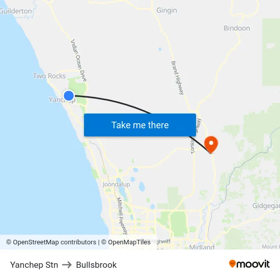Yanchep Stn to Bullsbrook map