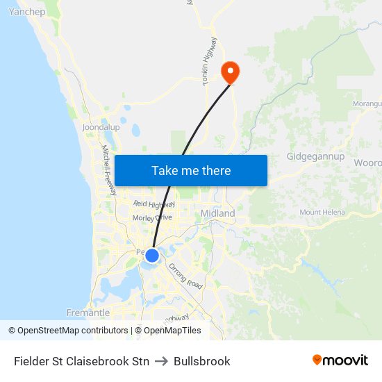 Fielder St Claisebrook Stn to Bullsbrook map