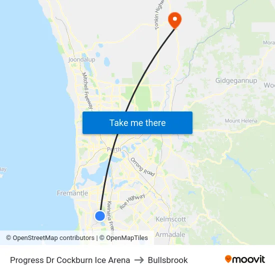 Progress Dr Cockburn Ice Arena to Bullsbrook map