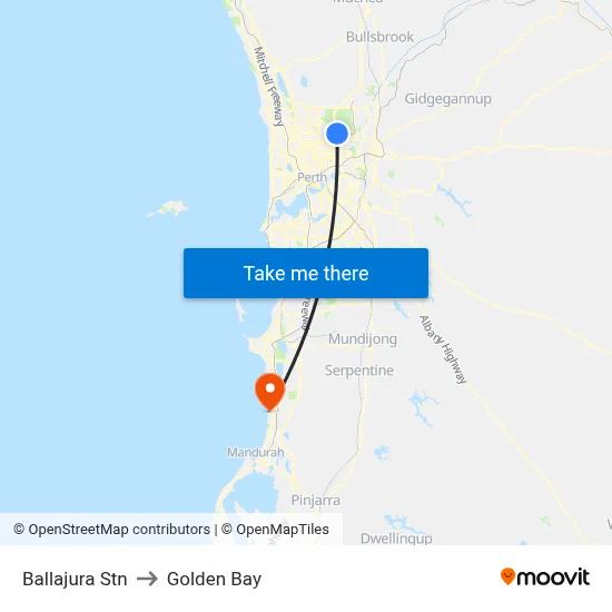 Ballajura Stn to Golden Bay map