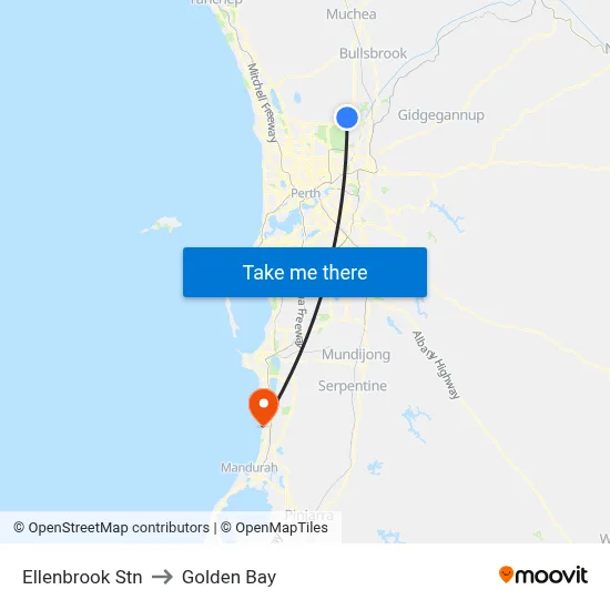 Ellenbrook Stn to Golden Bay map