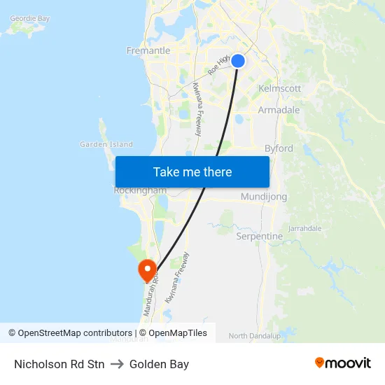 Nicholson Rd Stn to Golden Bay map
