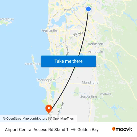 Airport Central Access Rd Stand 1 to Golden Bay map