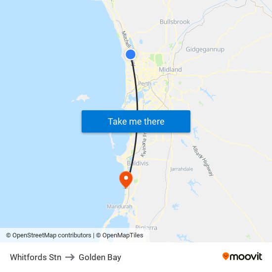 Whitfords Stn to Golden Bay map