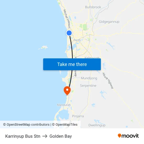 Karrinyup Bus Stn to Golden Bay map