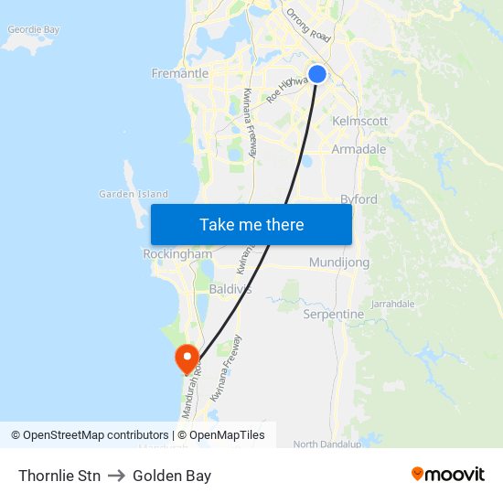 Thornlie Stn to Golden Bay map