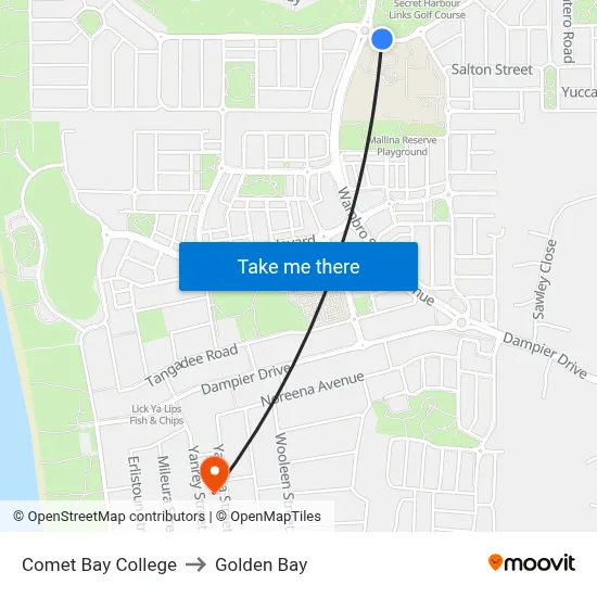 Comet Bay College to Golden Bay map