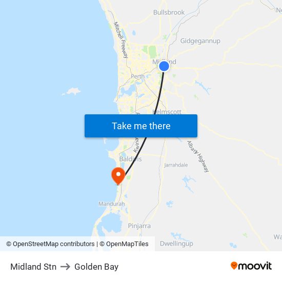 Midland Stn to Golden Bay map