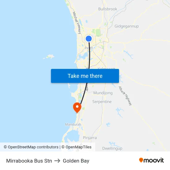 Mirrabooka Bus Stn to Golden Bay map