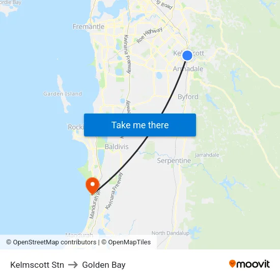Kelmscott Stn to Golden Bay map