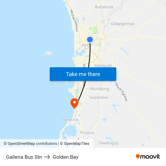 Galleria Bus Stn to Golden Bay map