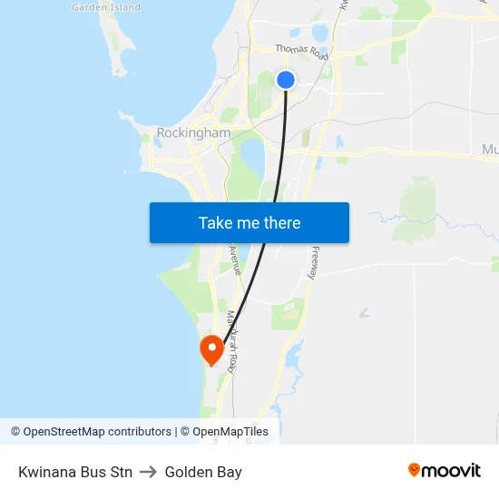 Kwinana Bus Stn to Golden Bay map