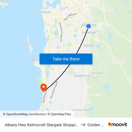Albany Hwy Kelmscott Stargate Shopping Ctr to Golden Bay map