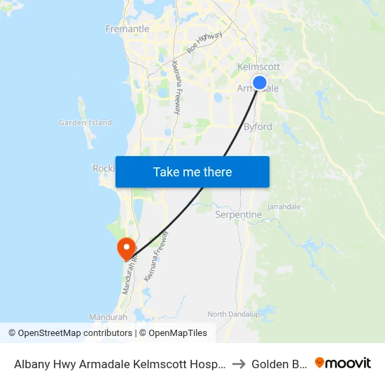 Albany Hwy Armadale Kelmscott Hospital to Golden Bay map