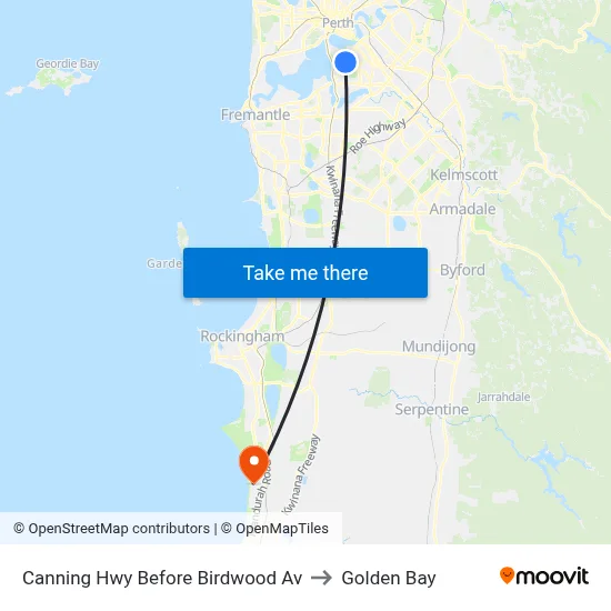 Canning Hwy Before Birdwood Av to Golden Bay map