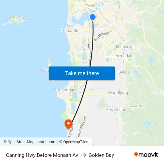 Canning Hwy Before Monash Av to Golden Bay map