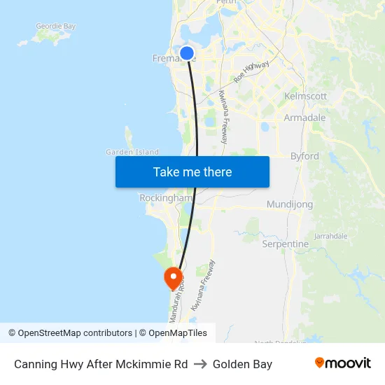 Canning Hwy After Mckimmie Rd to Golden Bay map