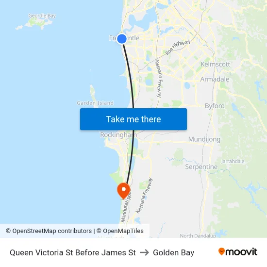 Queen Victoria St Before James St to Golden Bay map