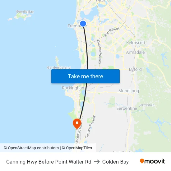 Canning Hwy Before Point Walter Rd to Golden Bay map