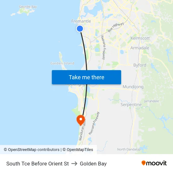 South Tce Before Orient St to Golden Bay map