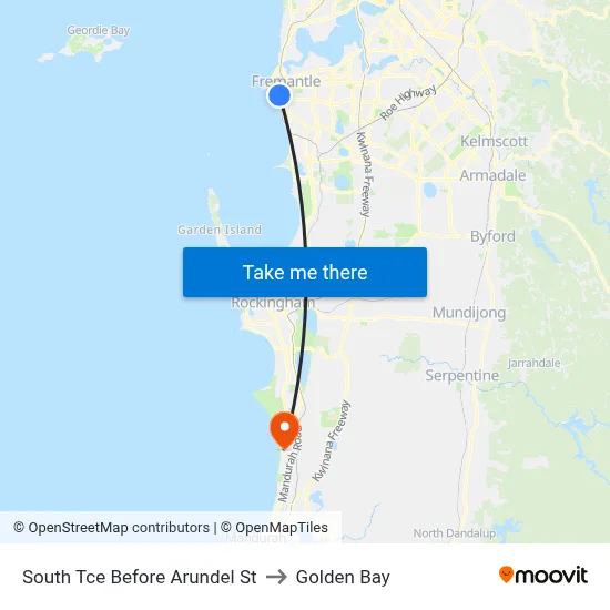 South Tce Before Arundel St to Golden Bay map