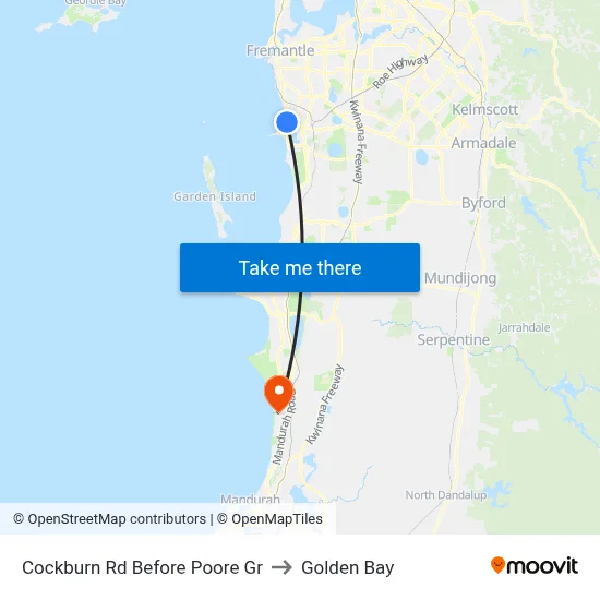 Cockburn Rd Before Poore Gr to Golden Bay map