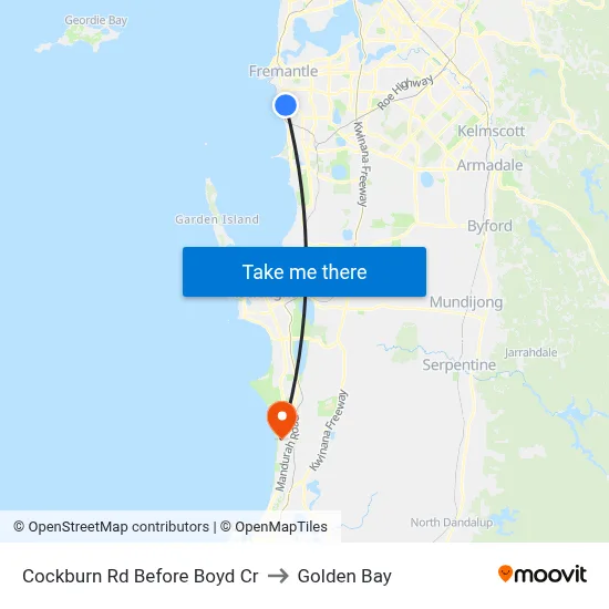Cockburn Rd Before Boyd Cr to Golden Bay map