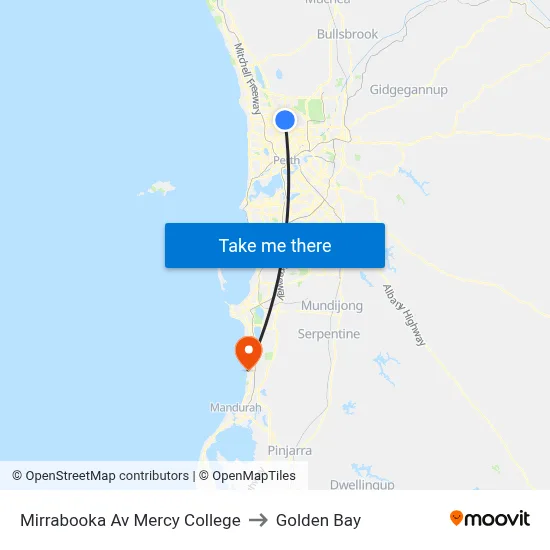 Mirrabooka Av Mercy College to Golden Bay map
