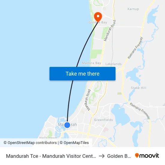Mandurah Tce  - Mandurah Visitor Centre to Golden Bay map