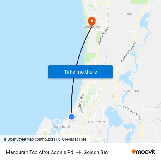 Mandurah Tce After Adonis Rd to Golden Bay map