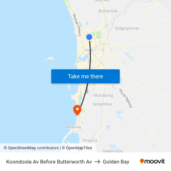 Koondoola Av Before Butterworth Av to Golden Bay map