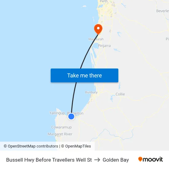 Bussell Hwy Before Travellers Well St to Golden Bay map