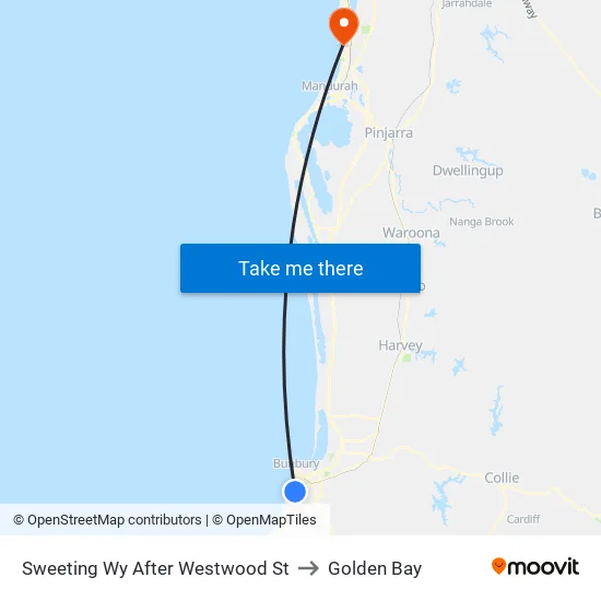 Sweeting Wy After Westwood St to Golden Bay map