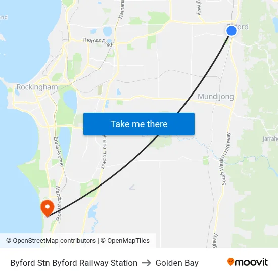 Byford Stn Byford Railway Station to Golden Bay map